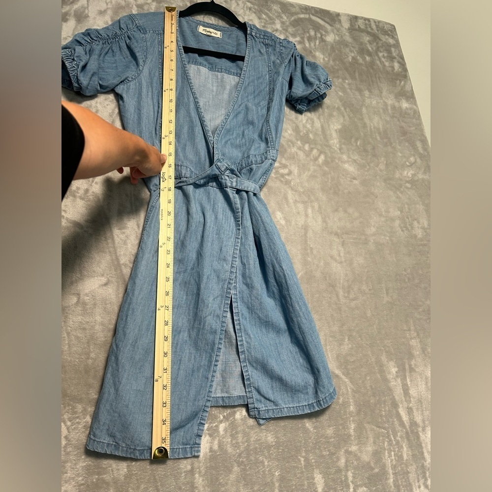 Madewell Mini Wrap Dress Women’s Small Short Sleeve Chambray Blue - Picture 6 of 6